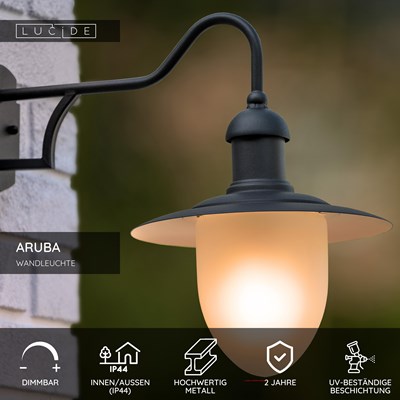 Lucide ARUBA - Wandleuchte Innen/Außen - Ø 25 cm - 1xE27 - IP44 - Schwarz